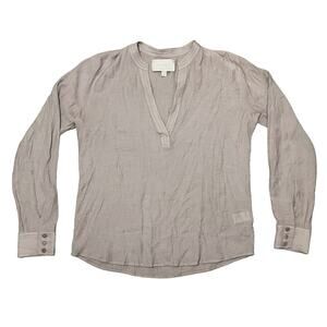 Brochu Walker Anglia Popover Blouse Top Mandarin Collar Crinkle Fabric Medium